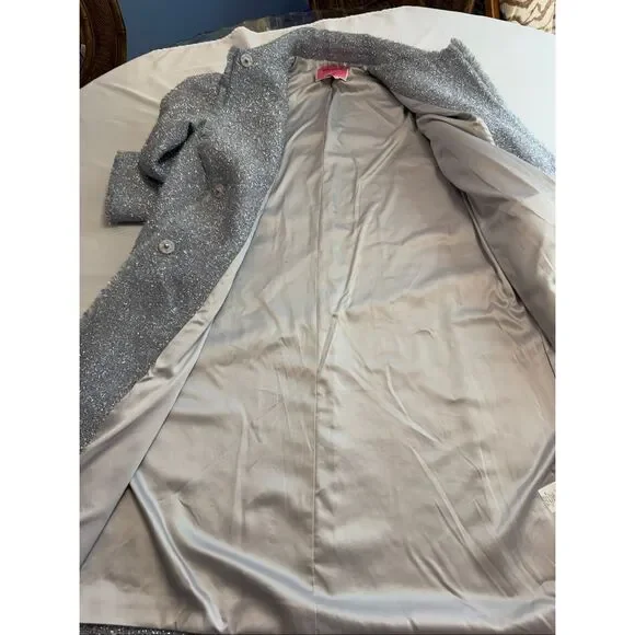 Kate Spade Metallic Tinsel Silver Wool Moonlight Coat Size 4 New - Picture 9 of 10